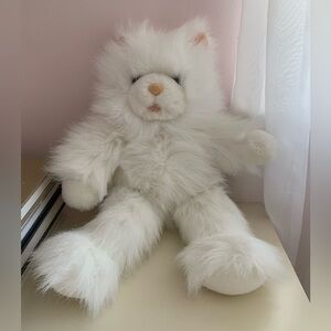 Animaland Cat Stuffed Animal White Plush Furry Toy Vintage Sits / Lies Down Rare